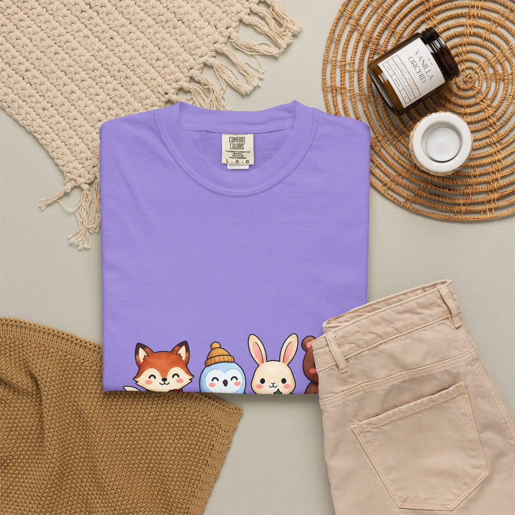 Forest Creatures T-Shirt Christmas Wildlife Gift Women Adorable T-Shirt Woodland T-Shirt Xmas Fan Cute T-Shirt Animal Graphic Comic Mistletoe
