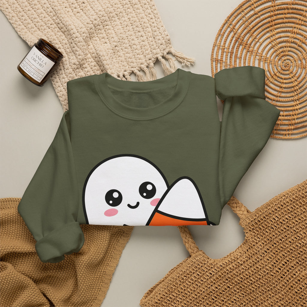 Ghost Sweet Corn Halloween Treats Gift Lovable Sweetcorn Spooky Fan Cute Sweets Clean Happy Sweatshirt