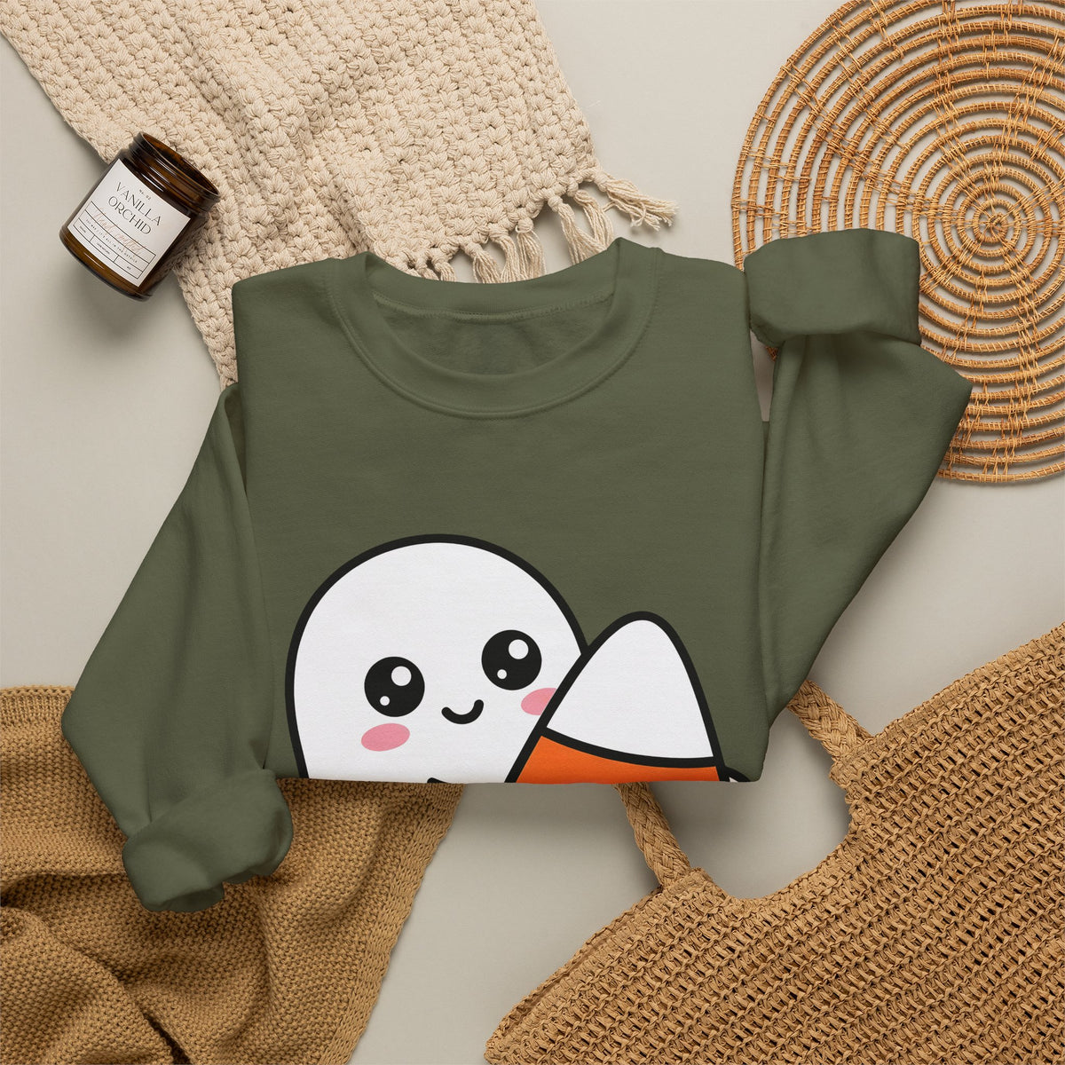 Ghost Sweet Corn Halloween Treats Gift Lovable Sweetcorn Spooky Fan Cute Sweets Clean Happy Sweatshirt