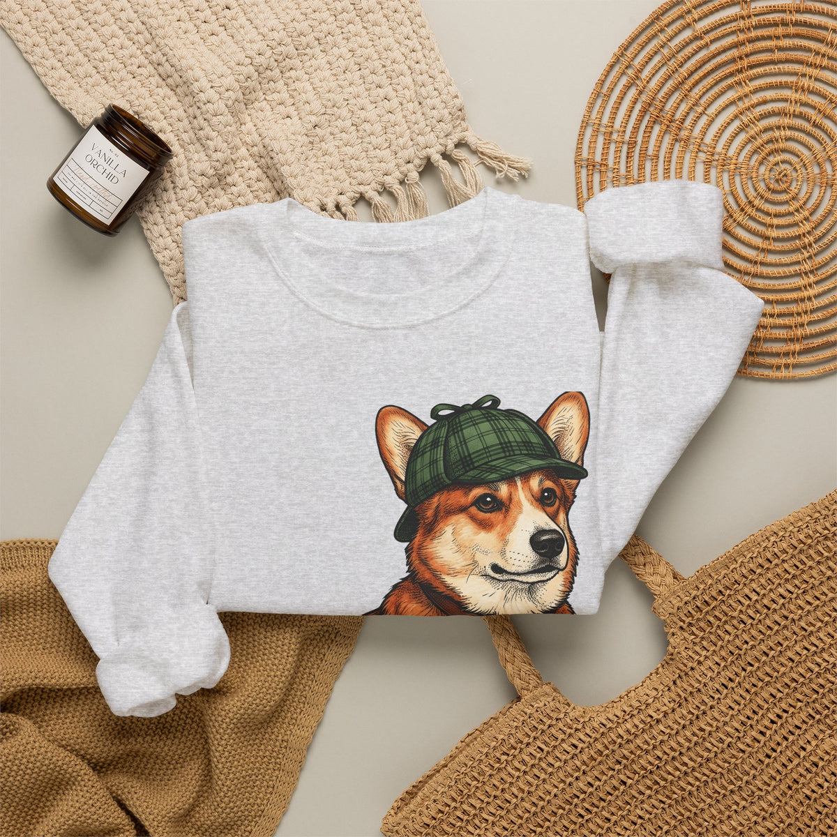 Corgi Puppy Dog Animals Gift Sketch Puppy Dog Fan Canine Doggy Retro Detective Cap Sweatshirt