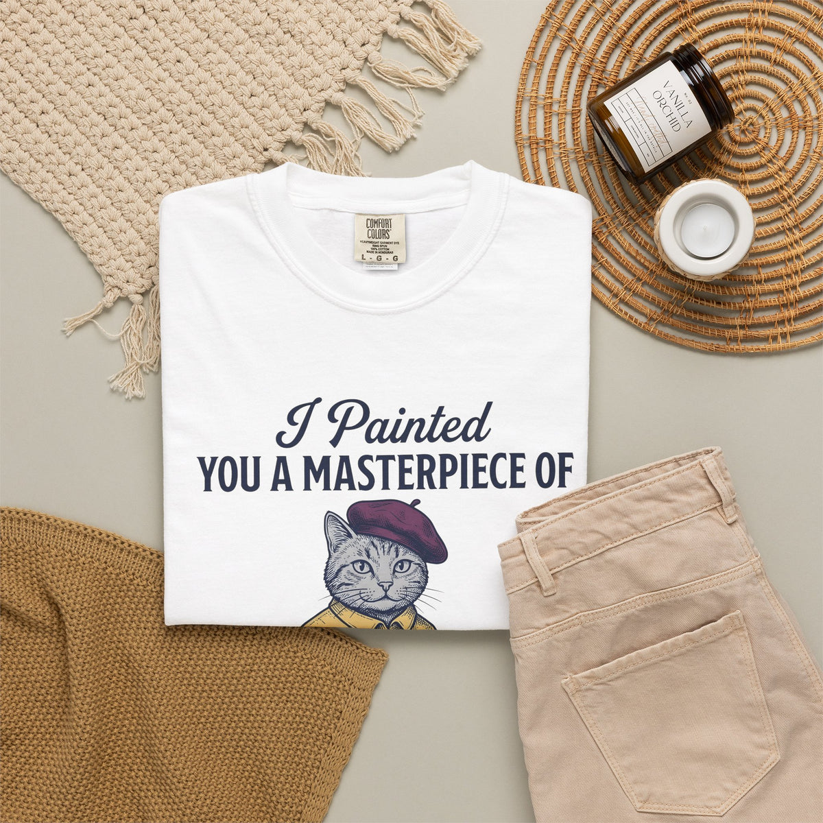 Artist Cat T-Shirt Cat Humor Gift Women Vintage T-Shirt Kitty Cat T-Shirt Feline Fan Retro T-Shirt Funny Graphic Hand Drawn Paint Palette T-Shirt