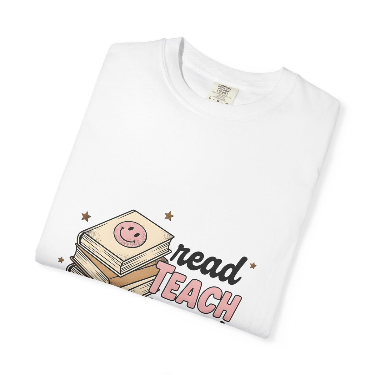 Stacked Books Teachers Reading Gift Cartoon Book Pile Educator Enthusiast Comic Literacy Retro T-Shirt