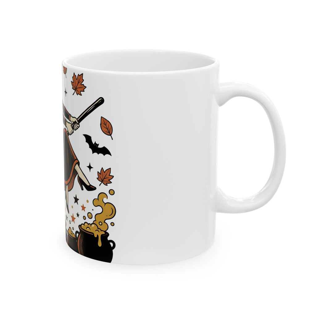 Witch Broomstick Mug Halloween Spellcraft Gift Women Hand Drawn Mug Broomstick Mug Horror Fan Hand Drawn Mug Magical Graphic Old