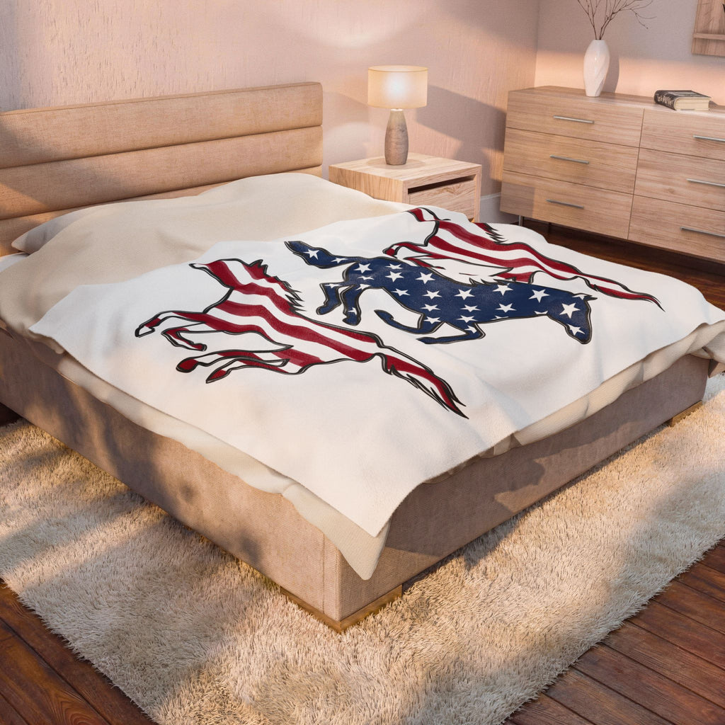 Freedom Horse Blanket America 4Th Of July Rodeo Gift Women Illustration Blanket Mustang Blanket Patriot Fan Vintage Art Blanket Rodeo Graphic