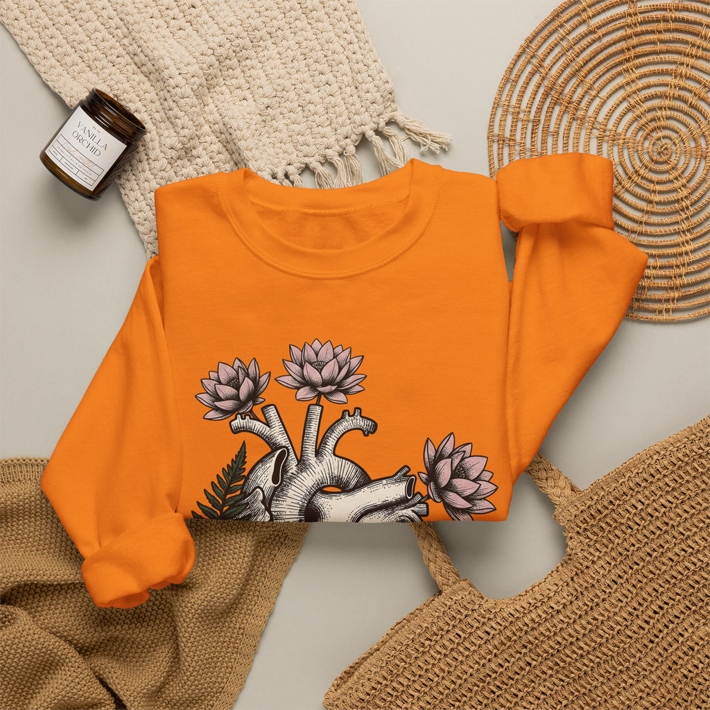 Heart Bloom Sweatshirt Boho Chic Environment Gift Women Natural Sweatshirt Flower Sweatshirt Bohemian Fan Organic Graphic Illustration Sketch Foliage