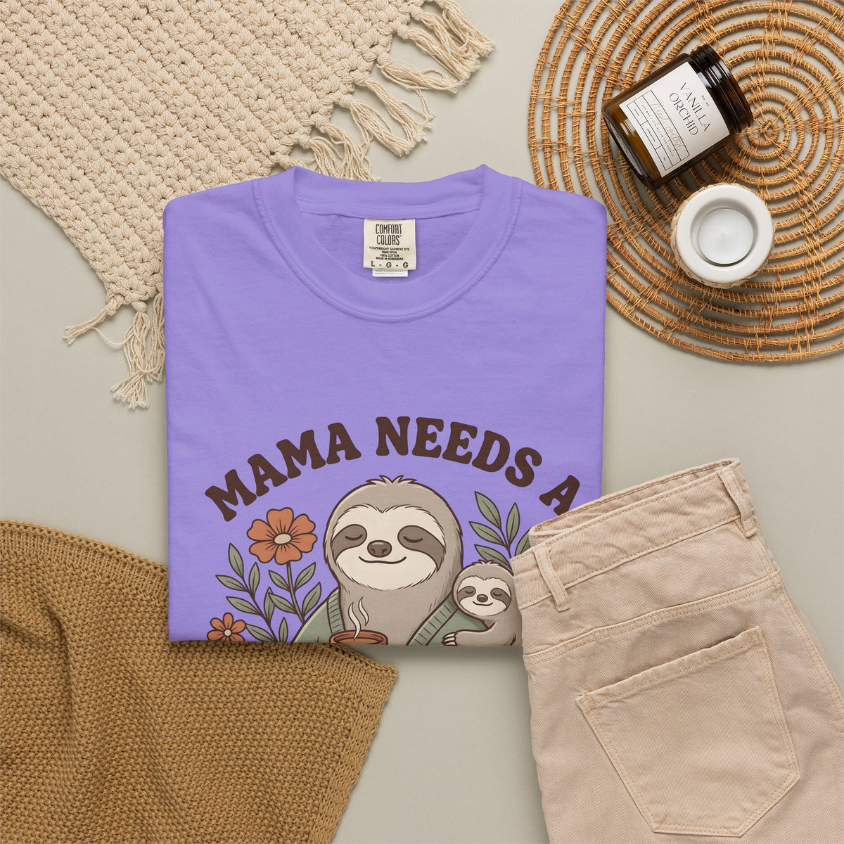 Sloth Mother Moms Espresso Gift Kawaii Sloth Mom Enthusiast Cute Coffee Sketch Blossoms T-Shirt
