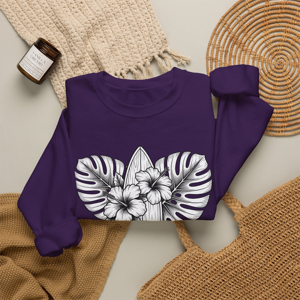 Surfboard Petals Sweatshirt Surfing Shore Gift Women Drawing Sweatshirt Surfboards Sweatshirt Surfer Fan Illustration Graphic Nature Flower Sweatshirt