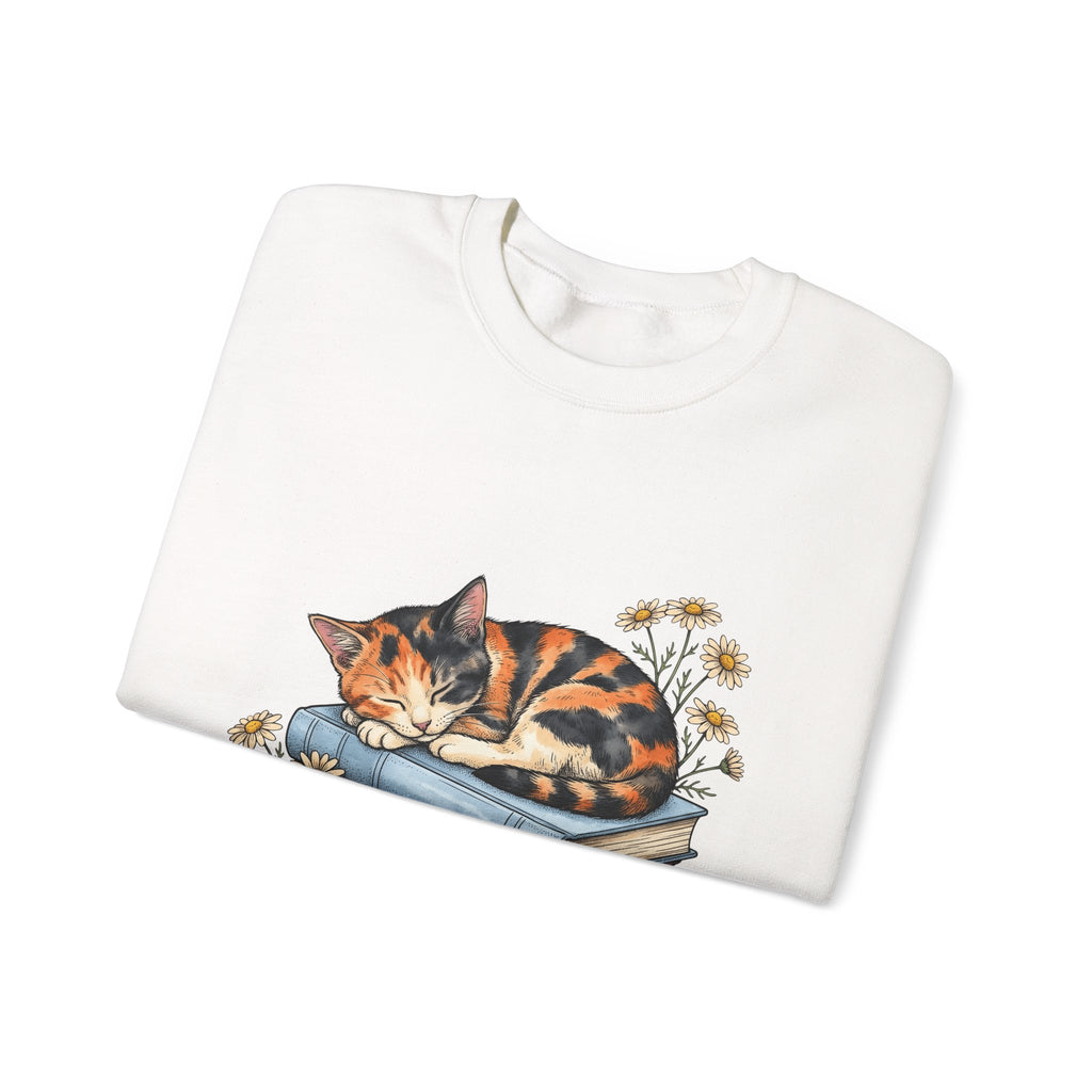 Calico Cat Sweatshirt Cat Floral Gift Women Hand Drawn Sweatshirt Kitten Sweatshirt Cat Fan Illustrated Graphic Vintage Books Sweatshirt