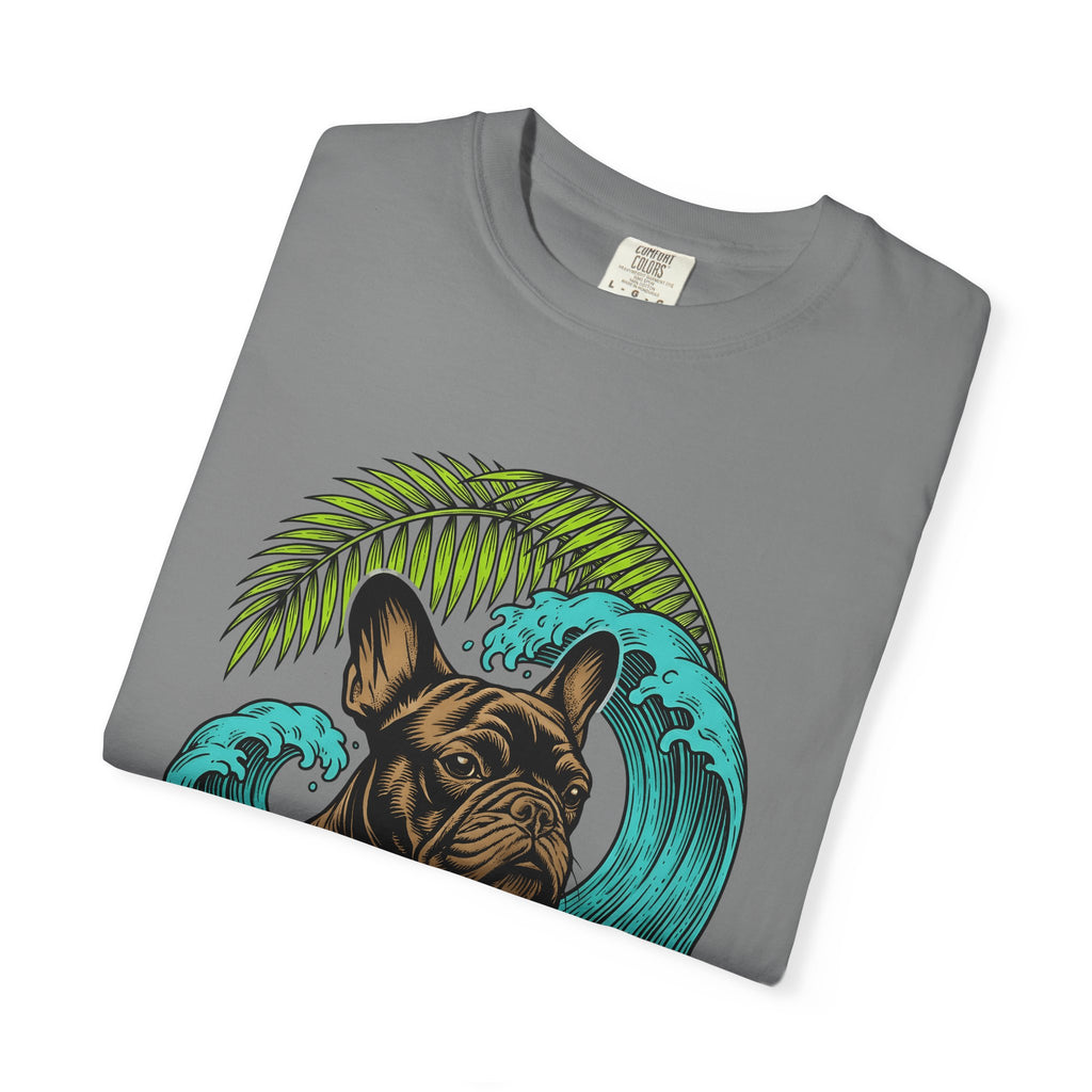 French Bulldog T-Shirt Dog Seaside Gift Women Illustrative T-Shirt Bulldog T-Shirt Dog Fan Frenchie T-Shirt Coastal Graphic Sketch Island Flower