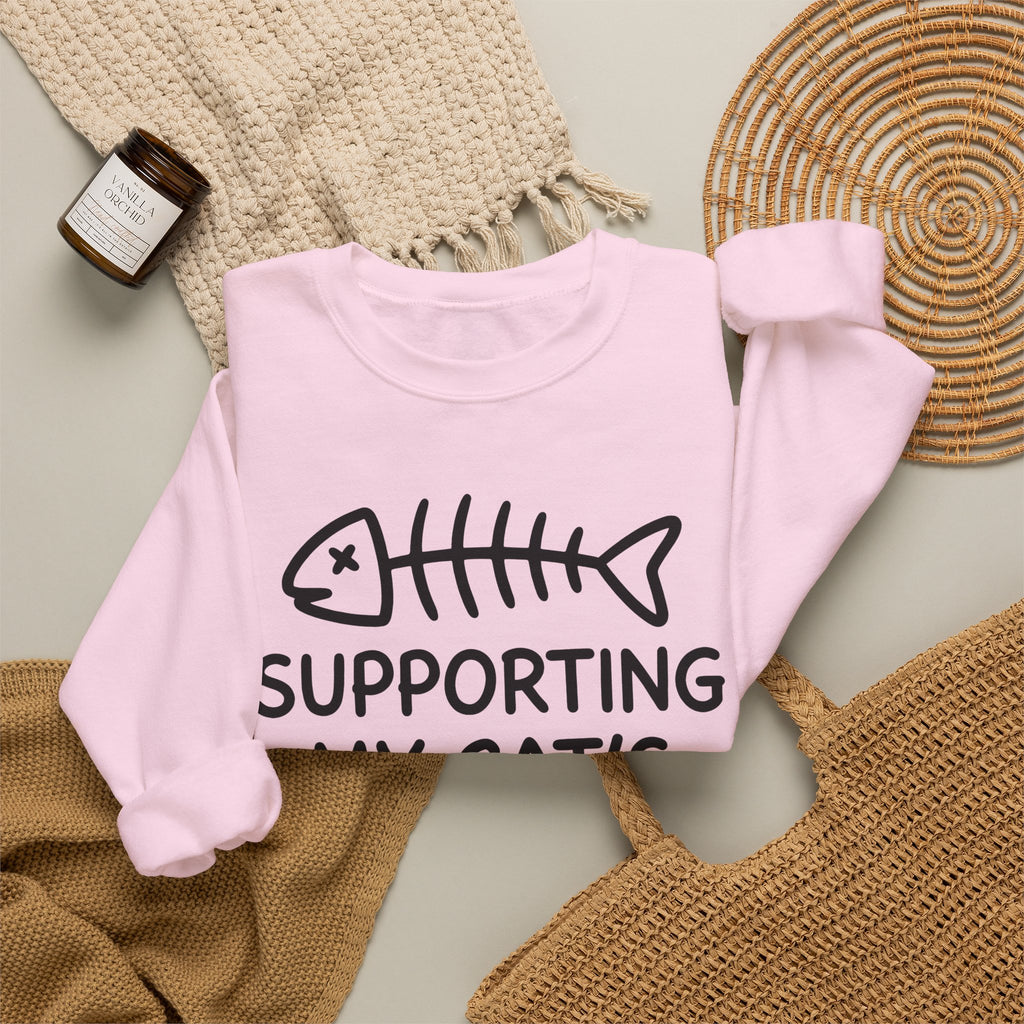 Fish Bone Sweatshirt Cat Funny Gift Women Cute Sweatshirt Fish Skeleton Sweatshirt Cat Fan Fishy Sweatshirt Humorous Graphic Sketch Cat Treats Sweatshirt