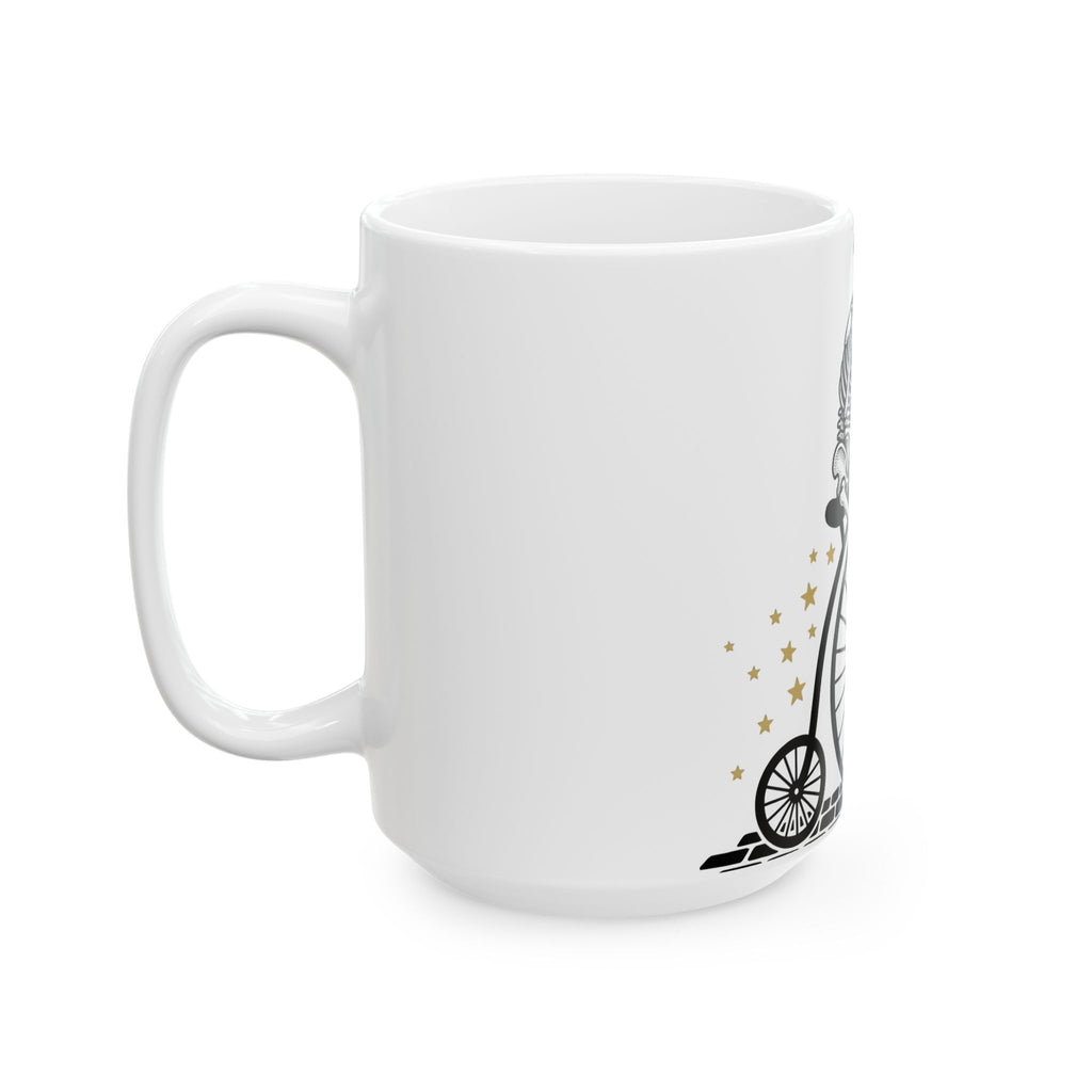 Skeleton Bicycle Mug Halloween Gothic Gift Women Vintage Mug Bike Mug Horror Fan Retro Mug Dark Graphic Hand Drawn Skulls Mug