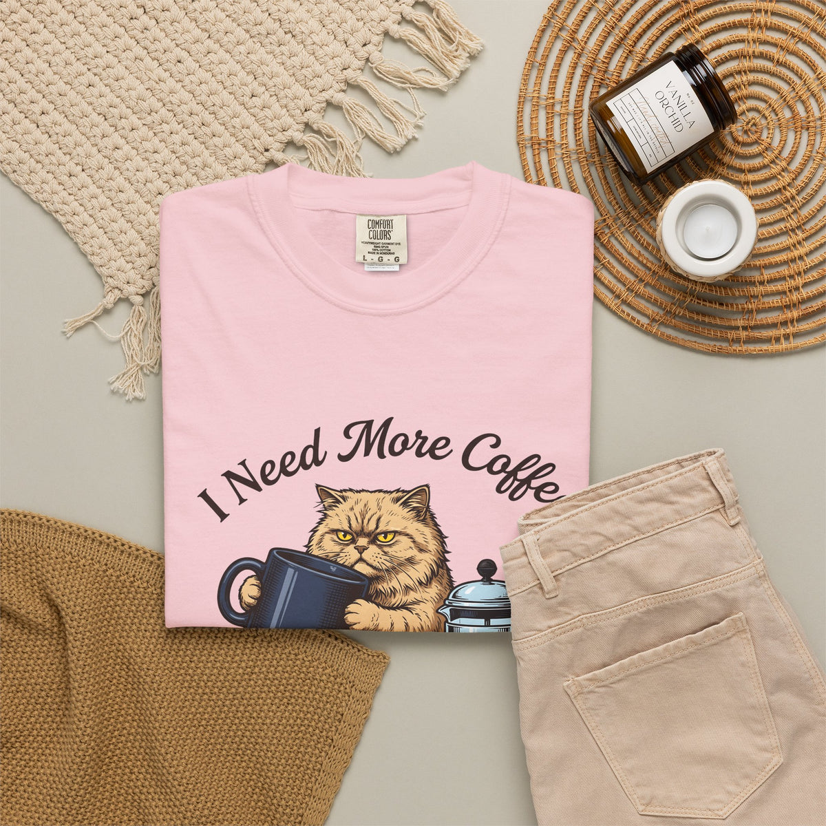 Cranky Cat T-Shirt Cat Latte Gift Women Old School T-Shirt Grumpy Cat T-Shirt Cat Fan Feline T-Shirt Coffee Graphic Doodle T-Shirt T-Shirt