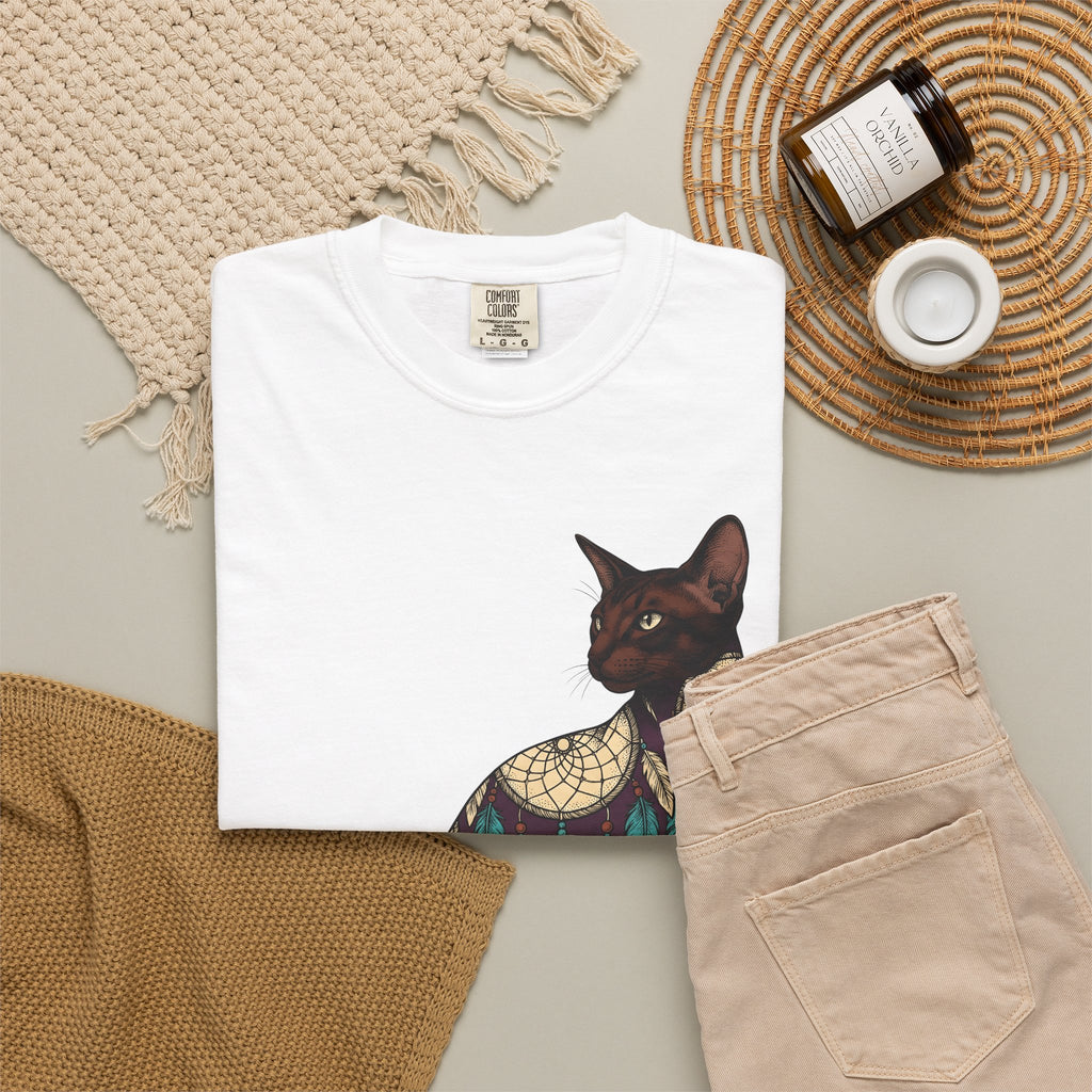 Feline Dreamcatcher Cat Metaphysical Gift Tribal Cat Dreamer Cat Fan Spiritual Mystical Doodle T-Shirt