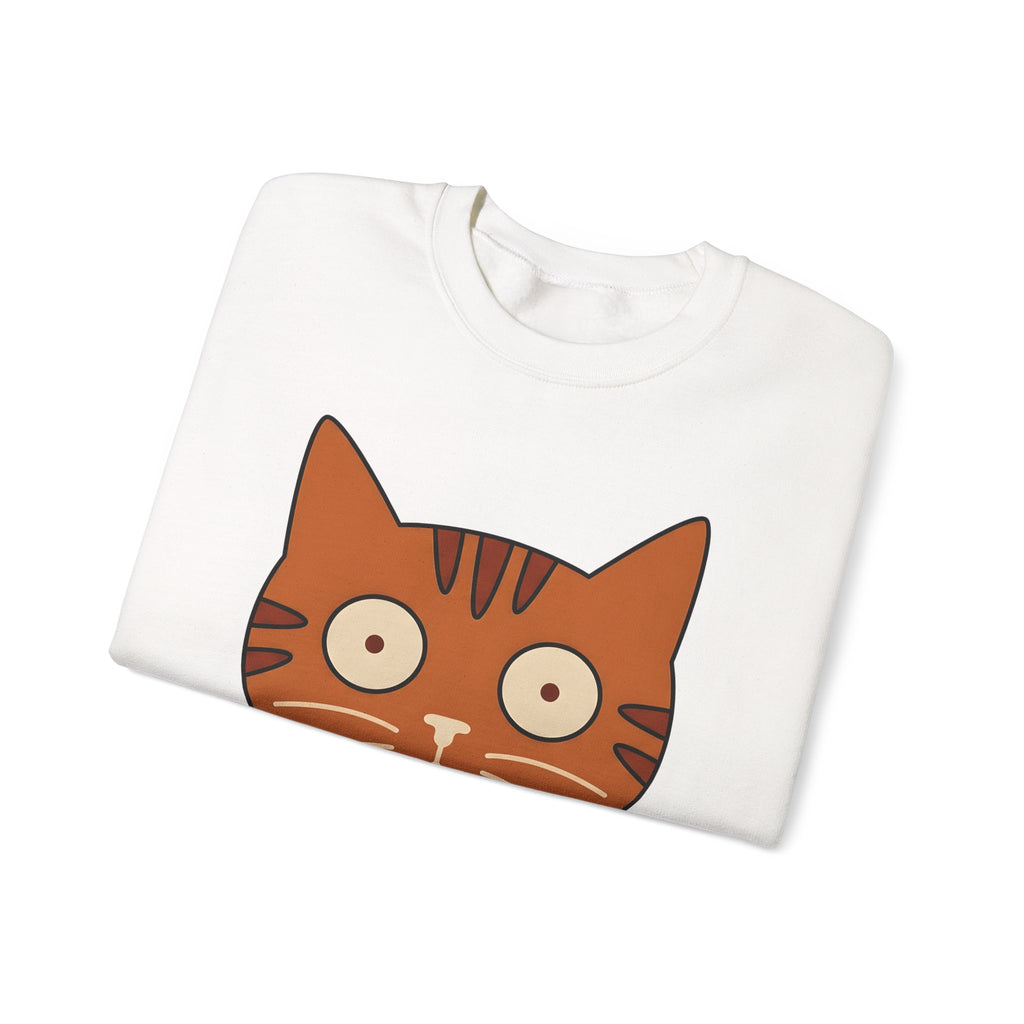 Cat Face Sweatshirt Cat Humor Gift Women Cartoon Sweatshirt Kitten Sweatshirt Cat Fan Toon Sweatshirt Funny Graphic Minimalist Wide Eyes Sweatshirt