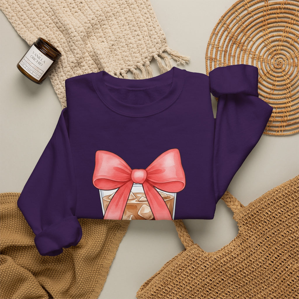 Iced Coffee Sweatshirt Coffee Mom Gift Women Watercolor Sweatshirt Cold Brew Sweatshirt Coffee Fan Watercolour Sweatshirt Mother Graphic Hand Drawn Pink Bow