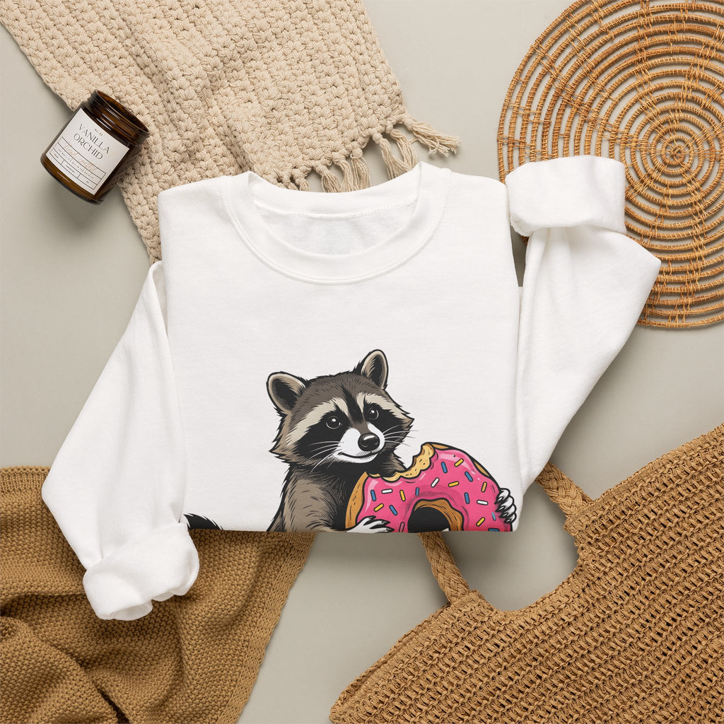 Raccoon Donut Desserts Animal Gift Cartoon Donut Pastry Fan Comic Wildlife Hand Drawn Sprinkles Sweatshirt
