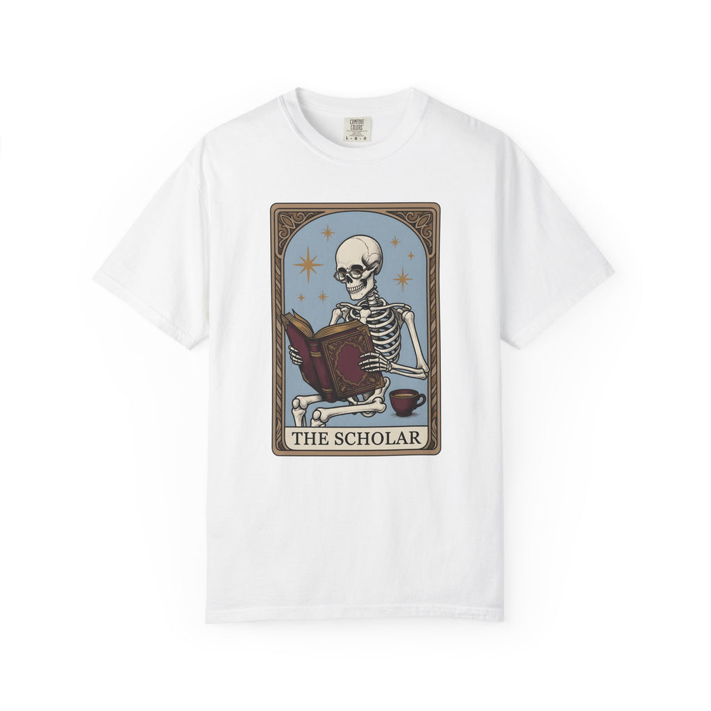 Skeleton Reading Book T-Shirt Gothic Academic Gift Women Vintage T-Shirt Skeleton T-Shirt Dark Fan Retro T-Shirt Scholar Graphic Tarot Coffee Cup