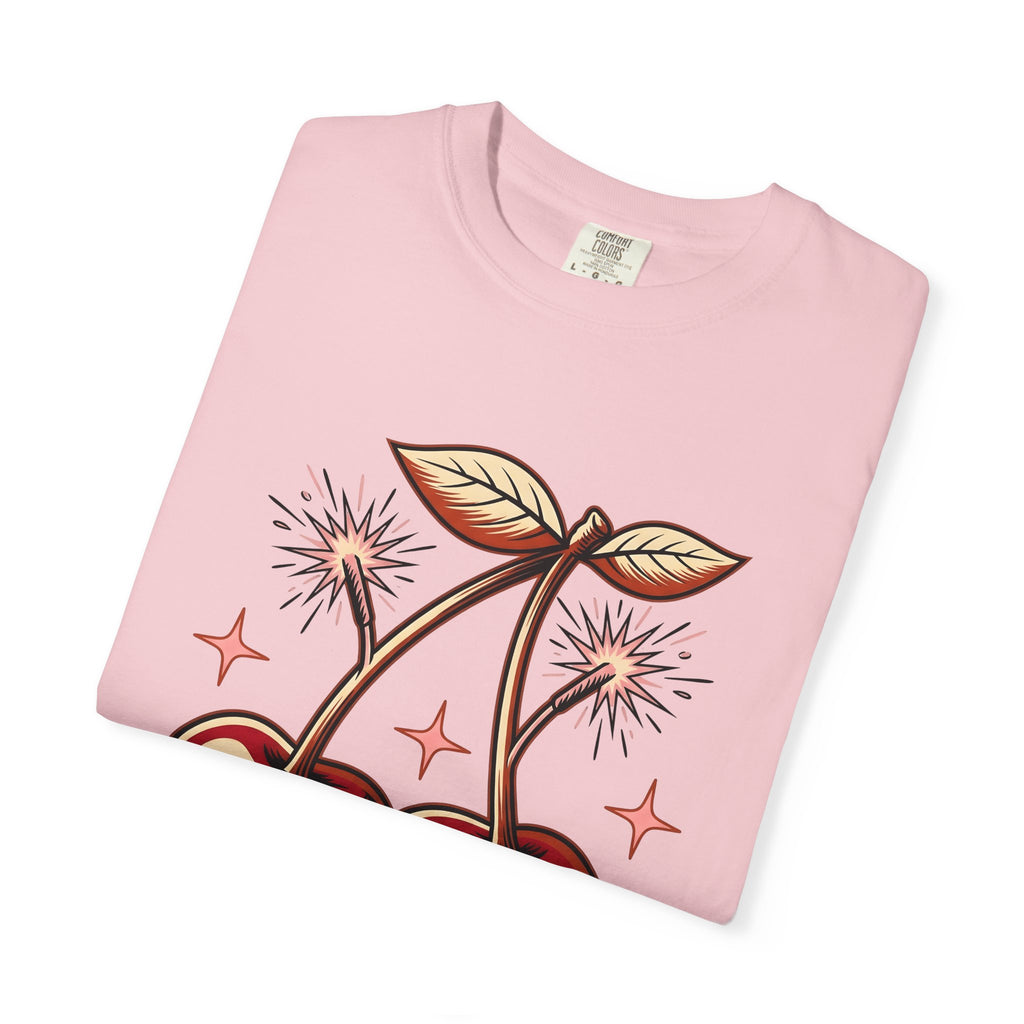 Cherry Firecrackers T-Shirt 4th Of July Vacation Gift Women Hand Drawn T-Shirt Fireworks T-Shirt Independence Day Fan Firework T-Shirt Travel