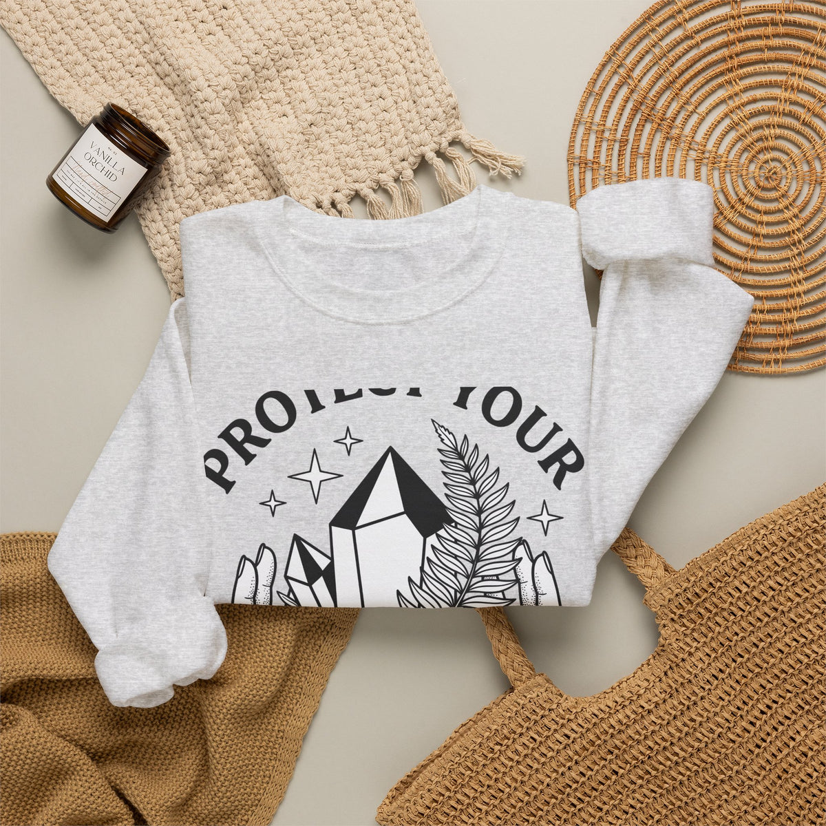 Crystal Hands Sweatshirt Boho Chic Spirituality Gift Women Line Art Sweatshirt Healing Crystal Sweatshirt Boho Fan Illustrative Design Spiritual Graphic