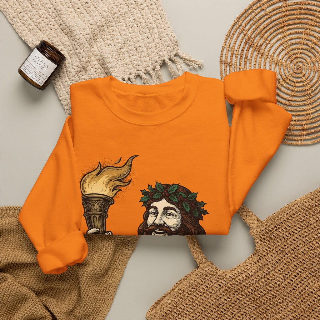 Santa Torch Sweatshirt Christmas Holiday Gift Women Vintage Sweatshirt Torch Sweatshirt Christmas Fan Retro Sweatshirt Seasonal Graphic Hand Drawn Holly Crown