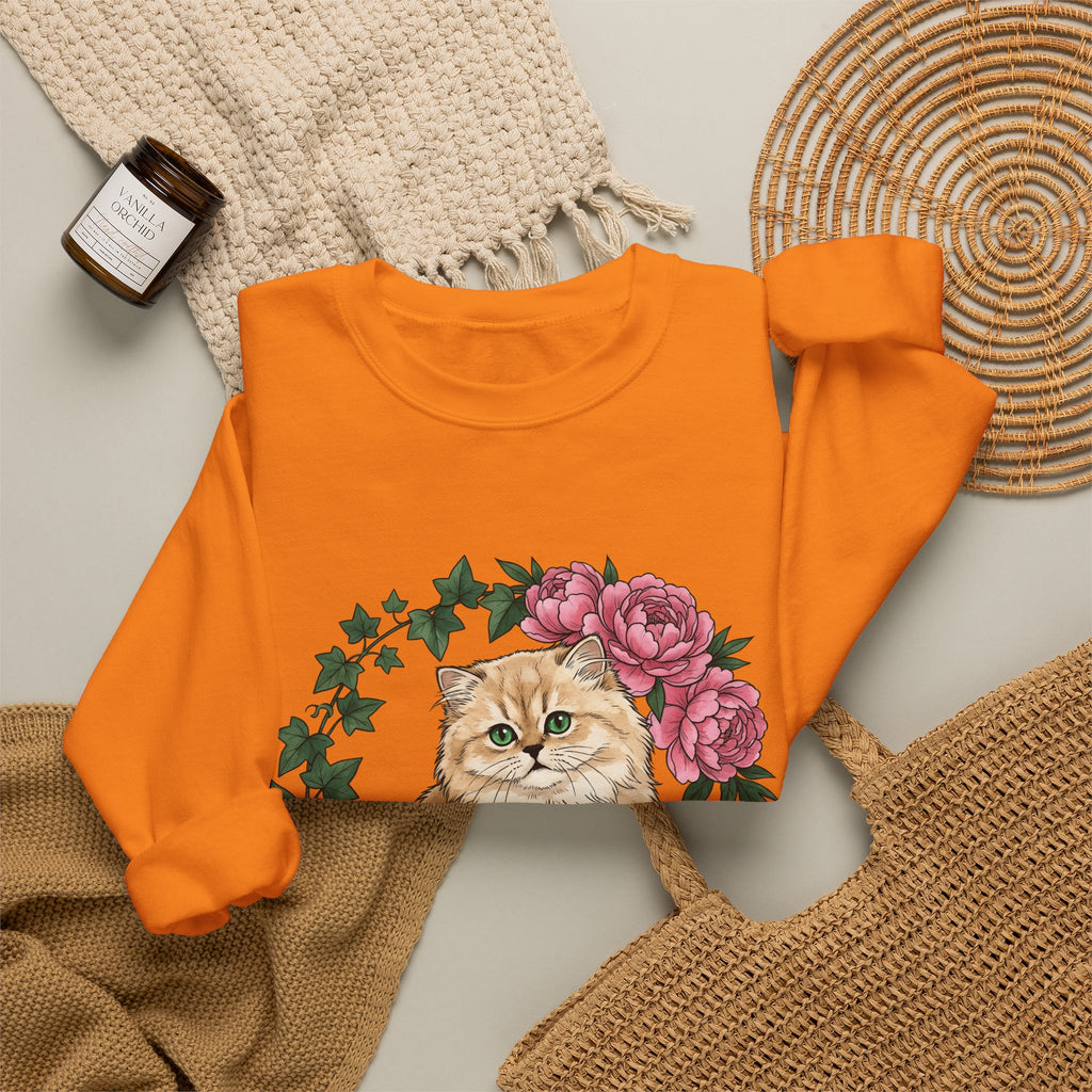 Longhair Cat Cat Blossoms Gift Acrylic Maine Coon Cat Fan Feline Floral Ink Floral Sweatshirt