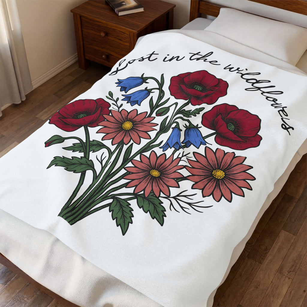 Meadow Flowers Blanket Floral Garden Gift Women Plant Drawing Blanket Wildflowers Blanket Flower Fan Botanical Blanket Yard Graphic Hand Drawn