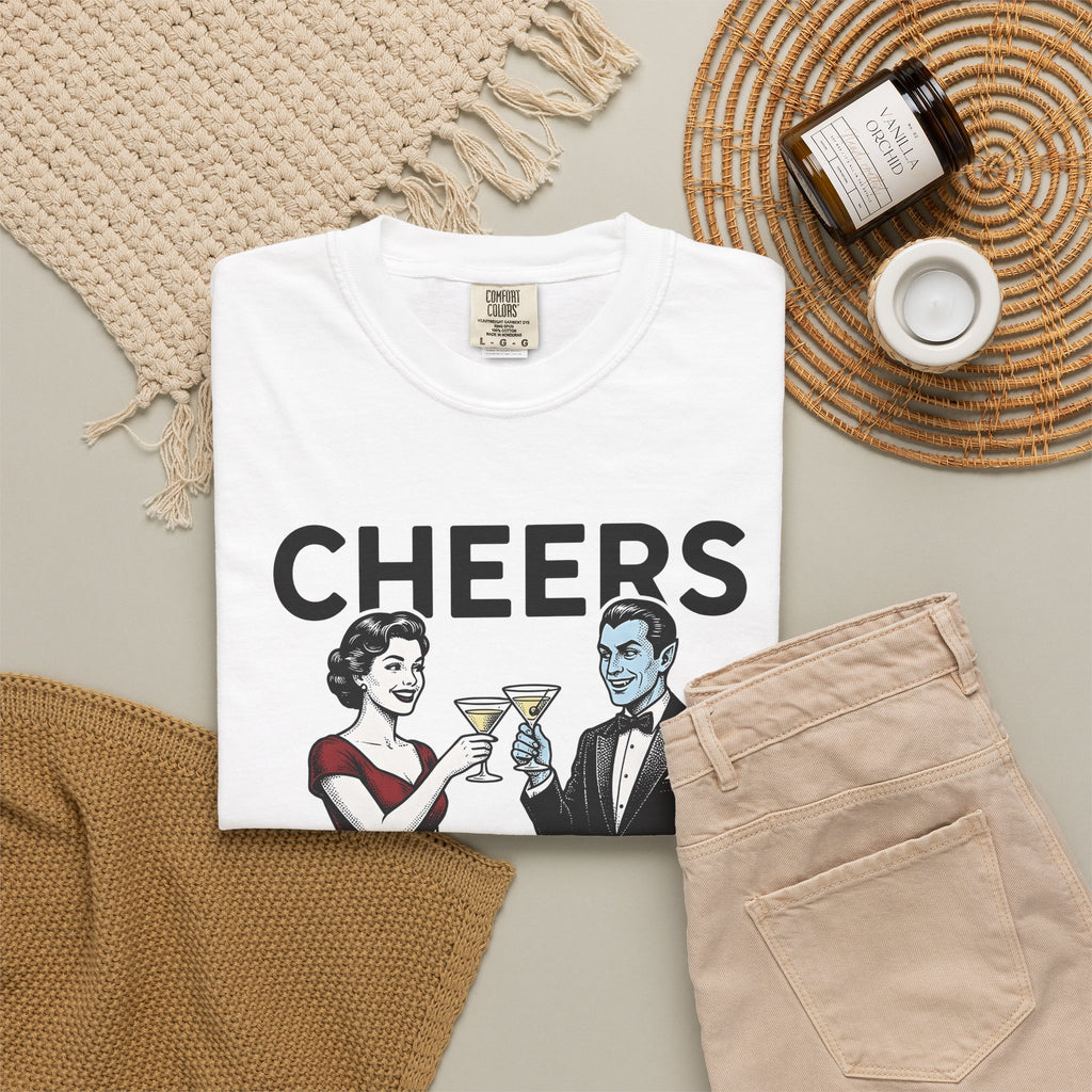 Vampire Duo T-Shirt Halloween Event Gift Women Antique T-Shirt Vampire Couple T-Shirt Horror Fan Spooky T-Shirt Party Graphic Old School Wine Glass