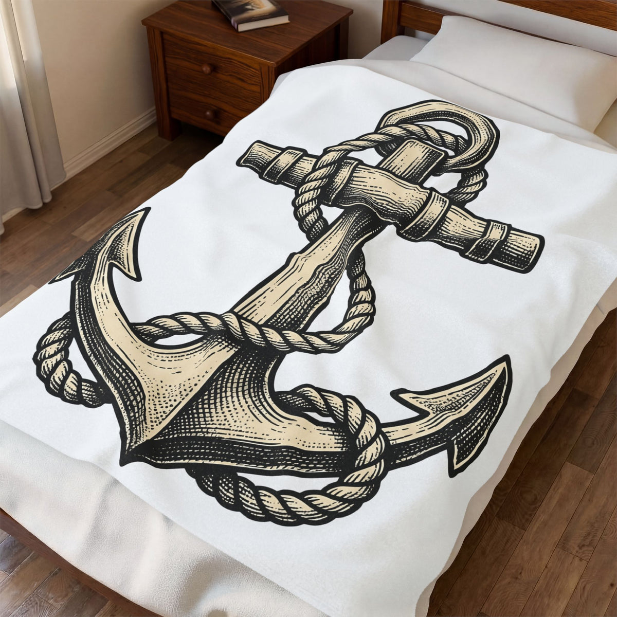 Anchor Line Nautical Beach Gift Old School Rope Sailor Fan Mooring Outline Seaside Blanket