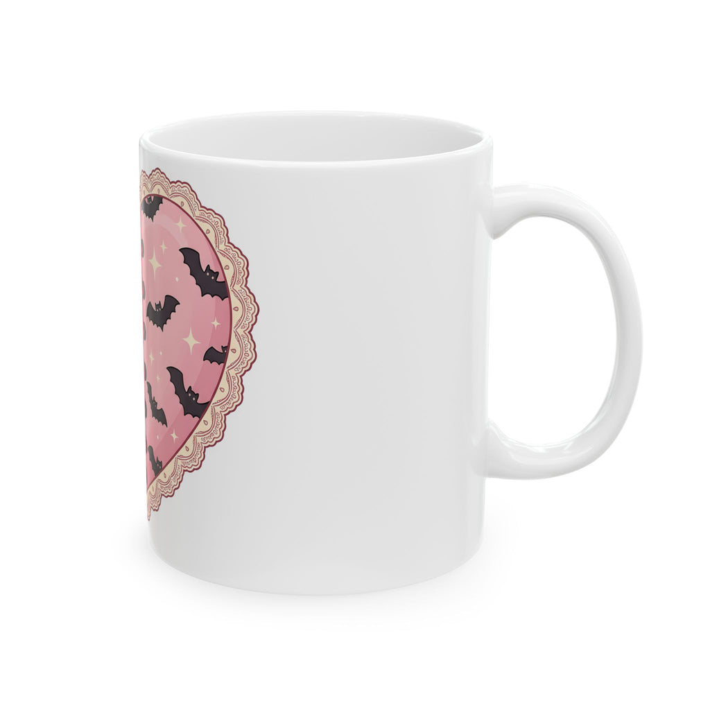 Heart Bat Mug Halloween Gothic Gift Women Kawaii Mug Heartbeat Mug Horror Fan Dark Mug Gothic Graphic Pastel Lace Mug