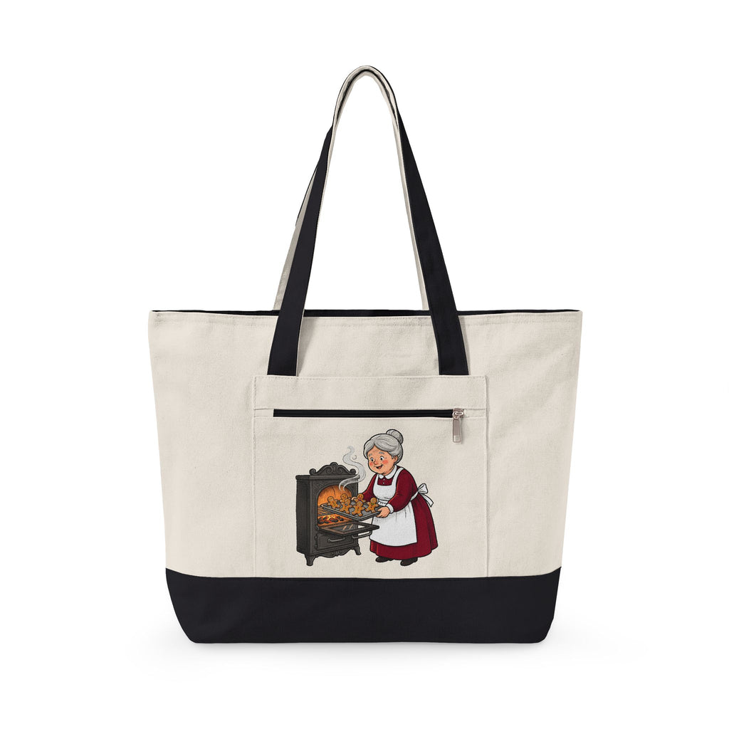 Grandmother Baking Tote Bag Christmas Sweets Gift Women Animated Tote Bag Granny Baking Tote Bag Holiday Fan Cartoon Tote Bag Dessert Graphic Old