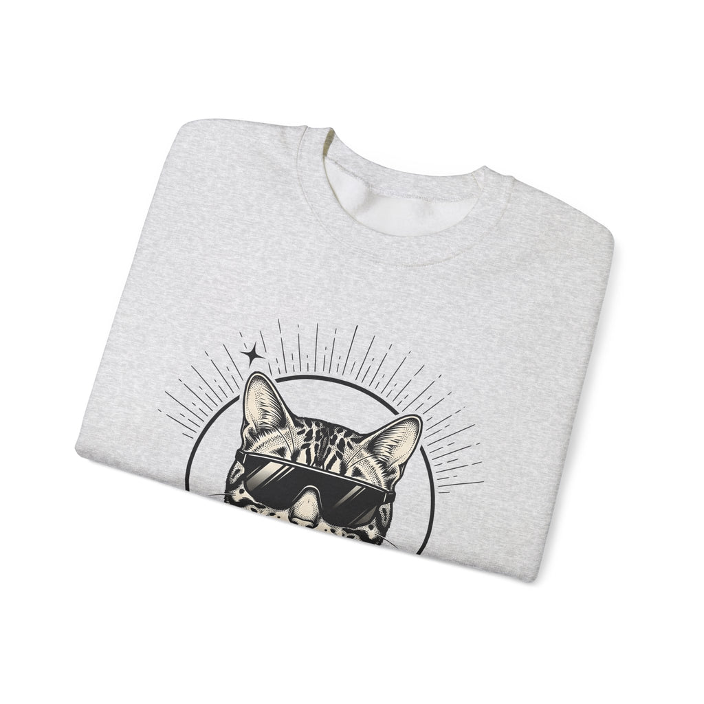 Stylish Cat Sweatshirt Cat Joke Gift Women Illustrative Sweatshirt Kitty Sweatshirt Feline Fan Catty Graphic Old School Cool Glasses Sweatshirt