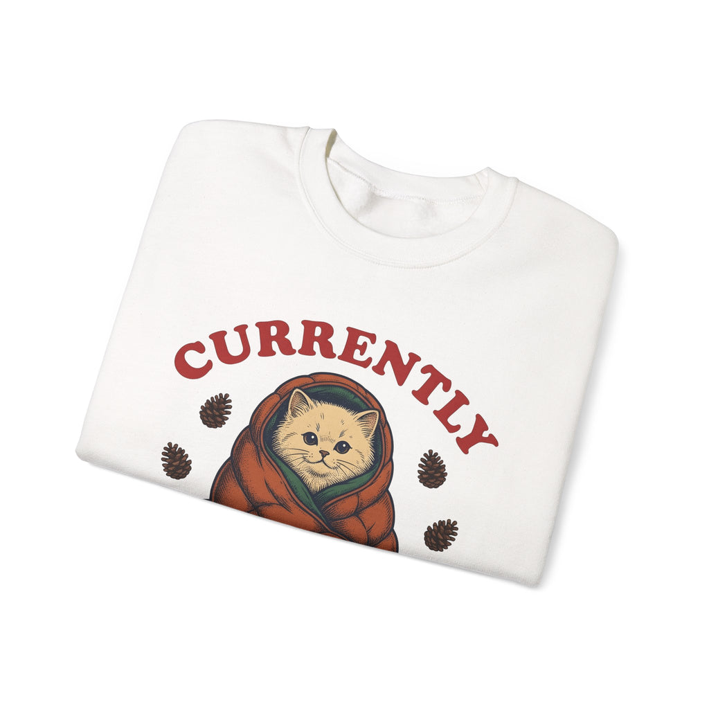 Warm Cat Sweatshirt Cat Backpacking Gift Women Farmhouse Sweatshirt Kitty Sweatshirt Feline Fan Rustic Sweatshirt Hiking Graphic Line Art Conifer Cones Sweatshirt