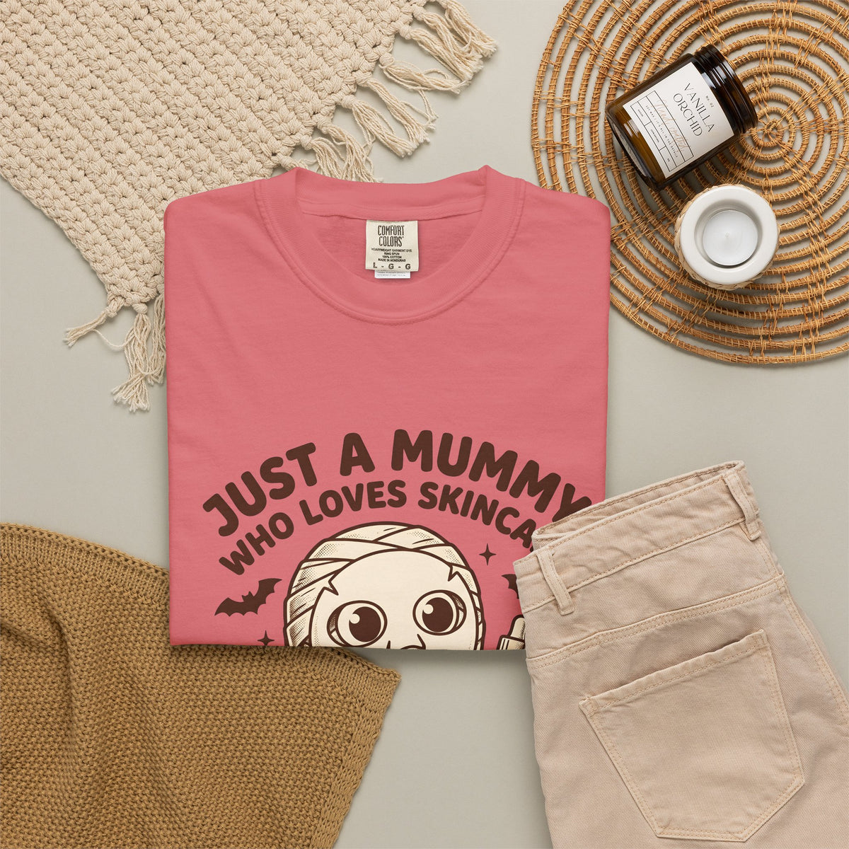 Mummy Costume T-Shirt Halloween Makeup Gift Women Animated T-Shirt Wrap T-Shirt Horror Fan Cartoon T-Shirt Cosmetics Graphic
