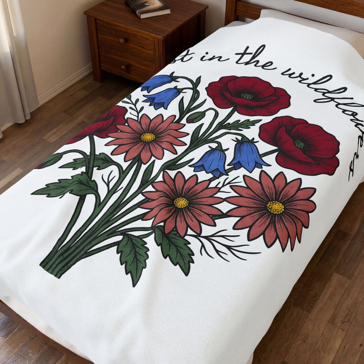 Meadow Flowers Blanket Floral Garden Gift Women Plant Drawing Blanket Wildflowers Blanket Flower Fan Botanical Blanket Yard Graphic Hand Drawn