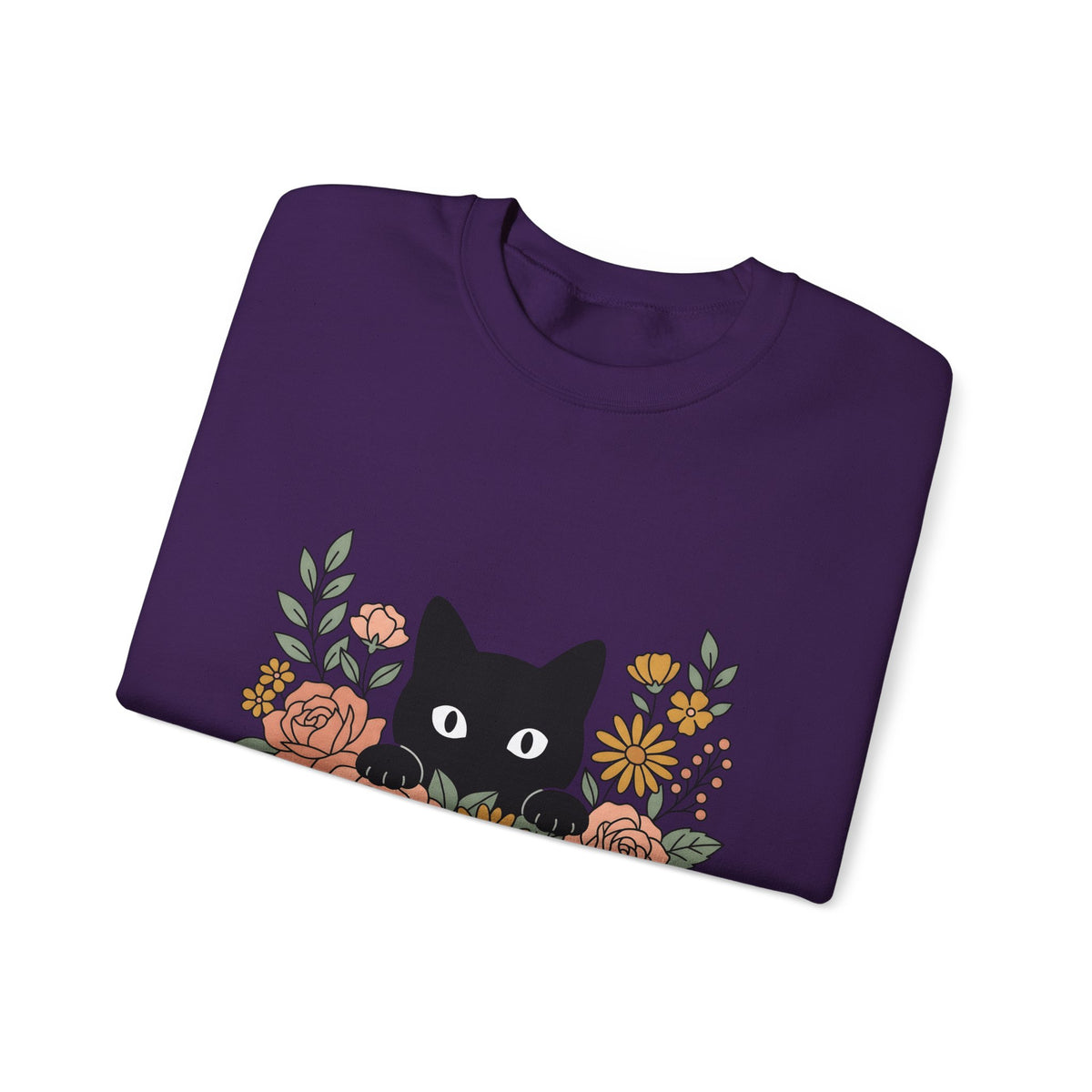 Black Cat Sweatshirt Halloween Garden Gift Women Print Art Sweatshirt Cat Sweatshirt Horror Fan Graphic Sweatshirt Yard Graphic Classic Flower Arrangement
