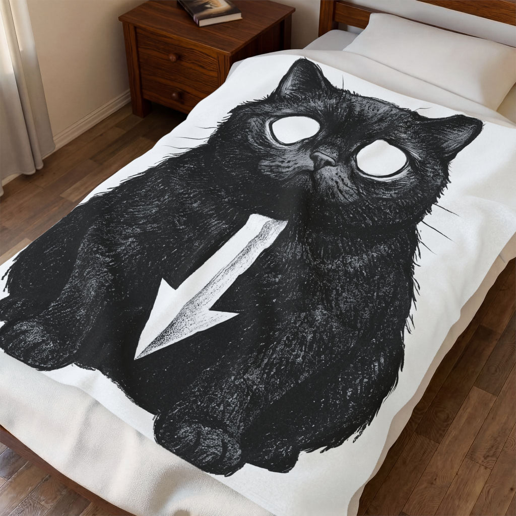 Black Cat Blanket Cat Gothic Gift Women Sketch Blanket Kitty Blanket Feline Fan Cat Illustration Graphic Minimalist Arrow Blanket
