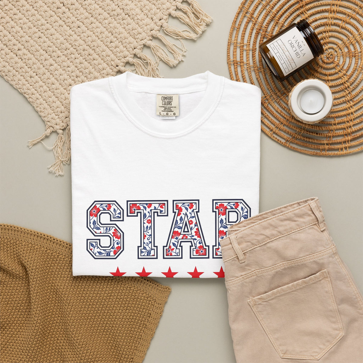 Floral Varsity Letters T-Shirt 4th Of July Summer Gift Women Patriotic T-Shirt Letterman T-Shirt Independence Fan American T-Shirt Seasonal Graphic