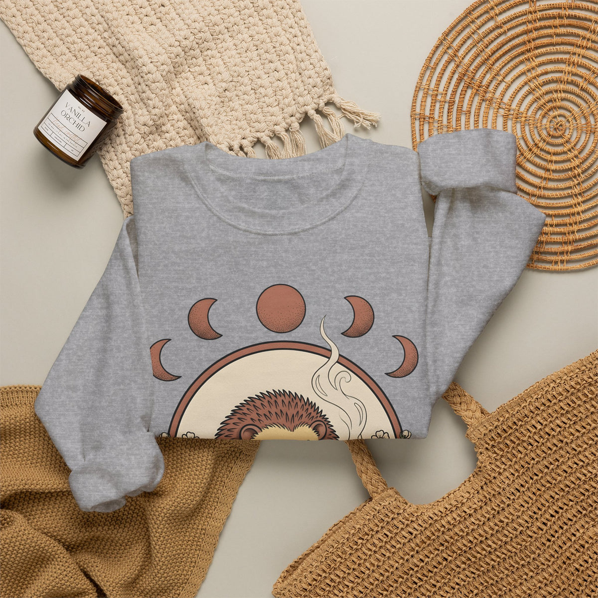 Porcupine Coffee Sweatshirt Cute Wildlife Gift Women Chibi Sweatshirt Coffee Sweatshirt Kawaii Fan Cartoon Sweatshirt Animal Graphic Hand Drawn Strawberry