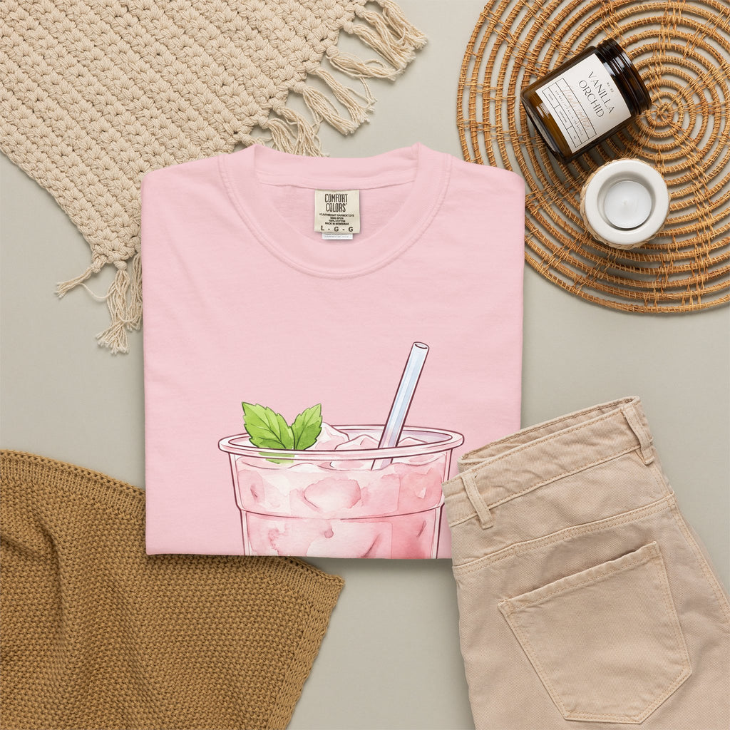 Strawberry Boba Tea T-Shirt Drinks Gastronomy Gift Women Gouache T-Shirt Boba Tea T-Shirt Beverage Fan Watercolor T-Shirt Foodie Graphic Clean Mint