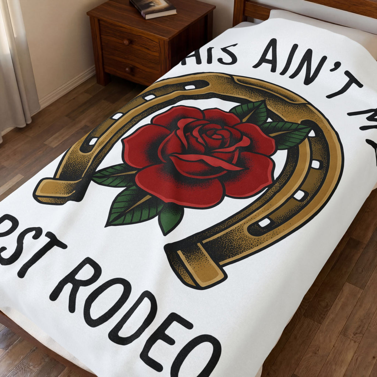 Horse Shoe Rose Blanket Cowgirl Prairie Gift Women Americana Tattoo Blanket Rose Blanket Rodeo Fan Tattooed Blanket Plains Graphic Sketch Petal