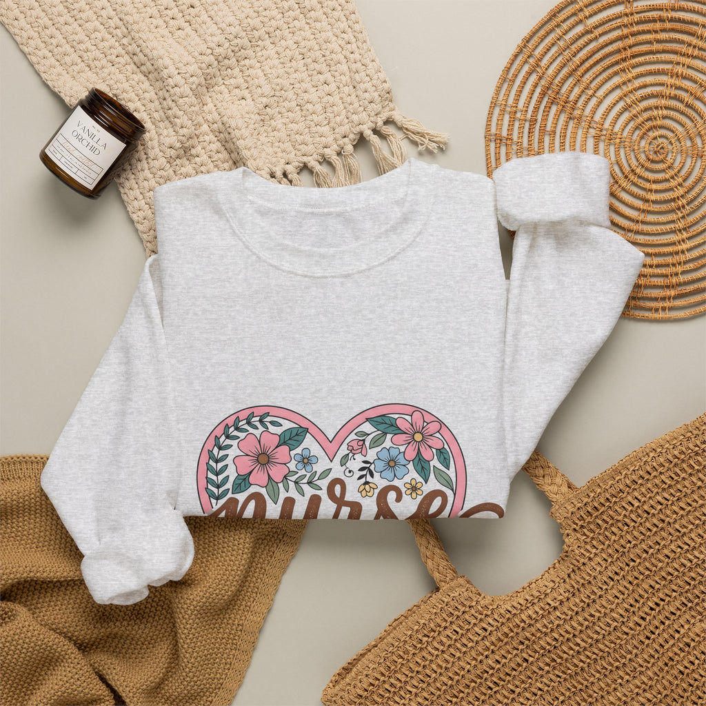 Flower Heart Sweatshirt Nurse Thanks Gift Women Cartoon Sweatshirt Floral Sweatshirt Healthcare Enthusiast Comic Sweatshirt Appreciation Graphic Retro Petals