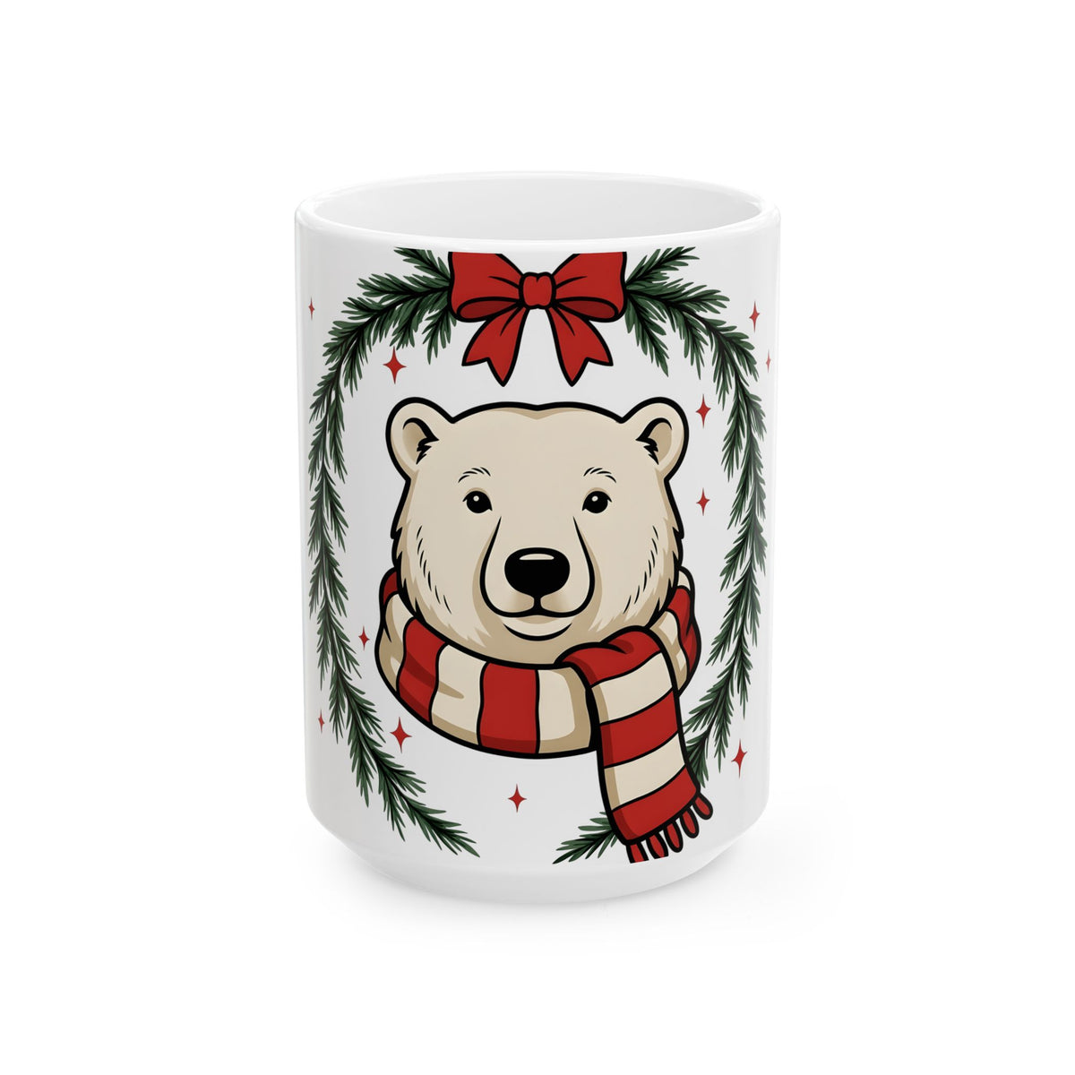 Arctic Bear Mug Christmas Wildlife Gift Women Comic Mug Polar Bear Mug Xmas Fan Cartoon Mug Animal Graphic Sketch Garland Mug