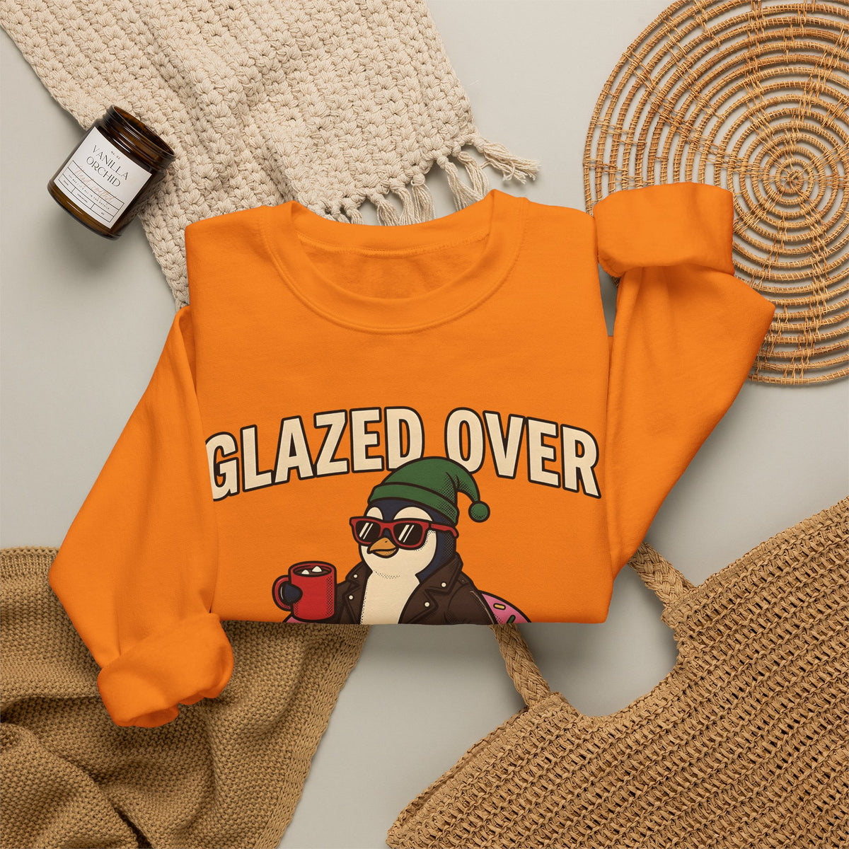 Penguin Treat Sweatshirt Christmas Funny Gift Women Sketch Sweatshirt Penguin Snack Sweatshirt Xmas Fan Doodle Sweatshirt Humor Graphic Hand Drawn Tea Cup