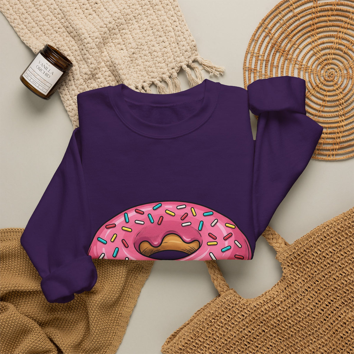 Donut Image Sweatshirt Desserts Cuisine Gift Women Comic Sweatshirt Doughnut Sweatshirt Pastry Fan Cartoon Sweatshirt Food Graphic Modern Nonpareils Sweatshirt