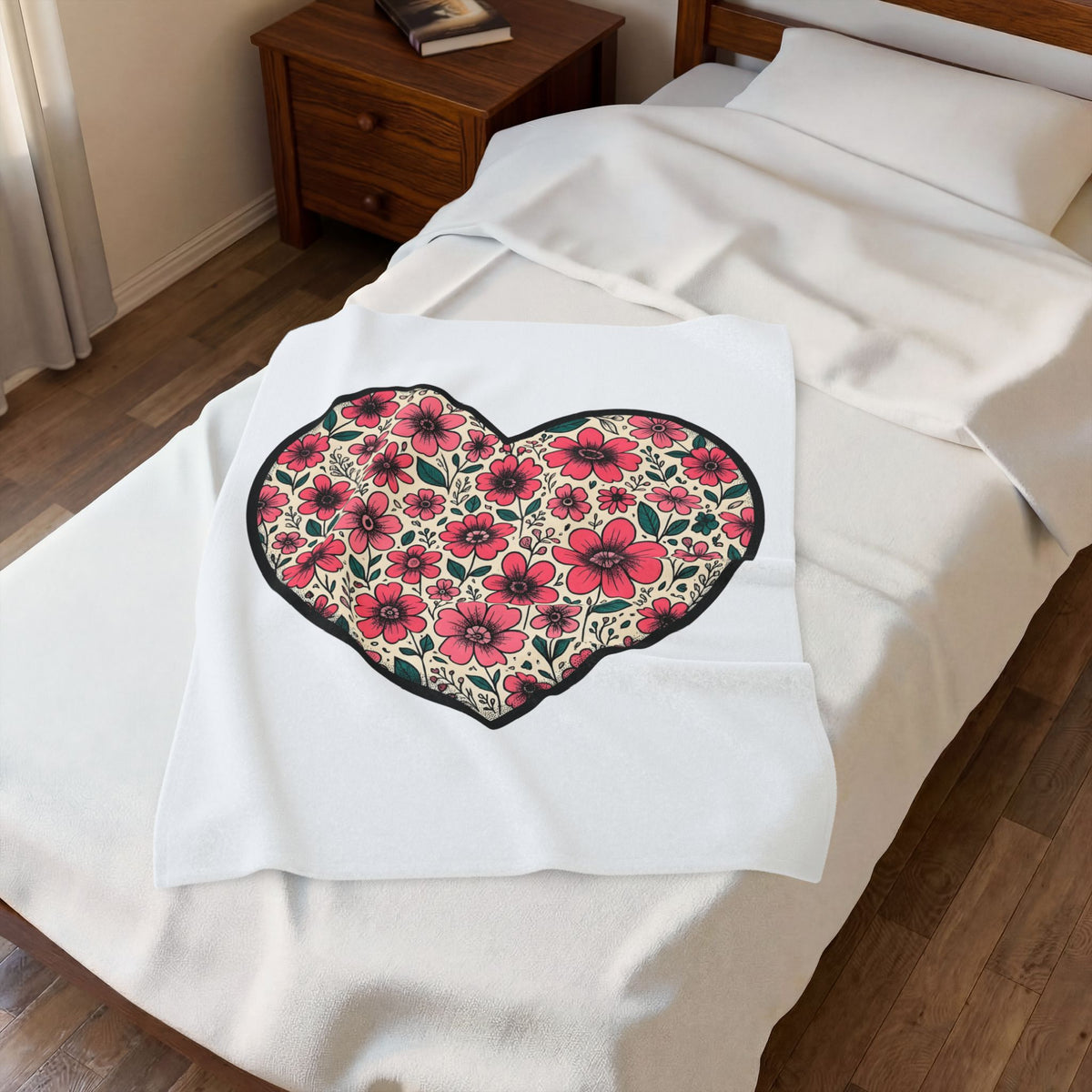 Blossom Heart Blanket Boho Chic Affection Gift Women Line Art Blanket Heart Blanket Hippie Fan Minimalist Blanket Love Graphic Cartoon Garden