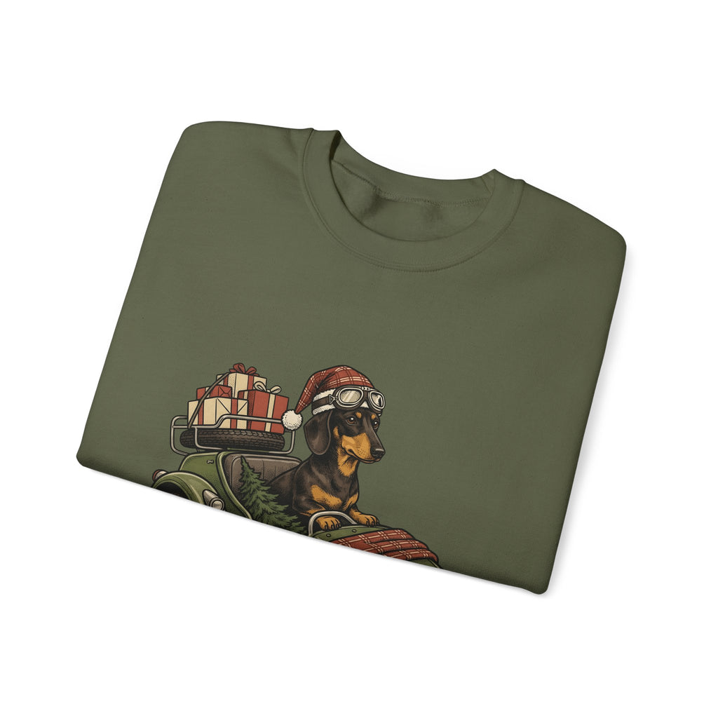 Wiener Dog Sweatshirt Christmas Creatures Gift Women Old School Sweatshirt Dachshund Sweatshirt Holiday Fan Retro Sweatshirt Animal Graphic Doodle Motorbike