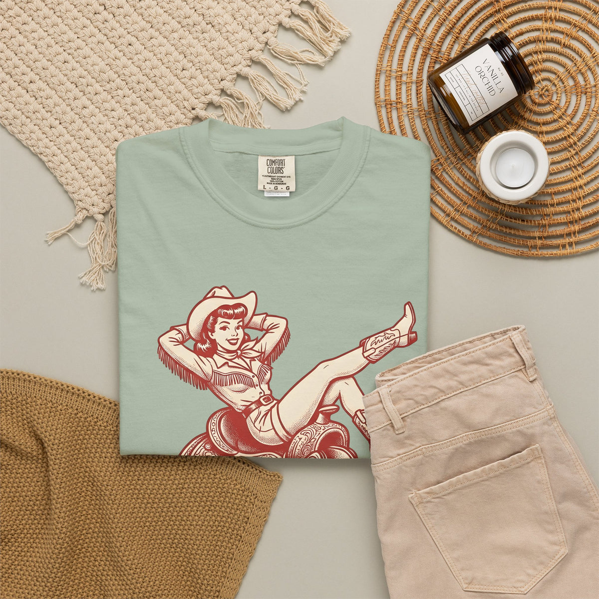 Pinup Cowgirl T-Shirt Cowgirl Rodeo Gift Women Western T-Shirt Cowgirl T-Shirt Cowboy Fan Western Art T-Shirt Rodeo Graphic Vintage Saddle T-Shirt