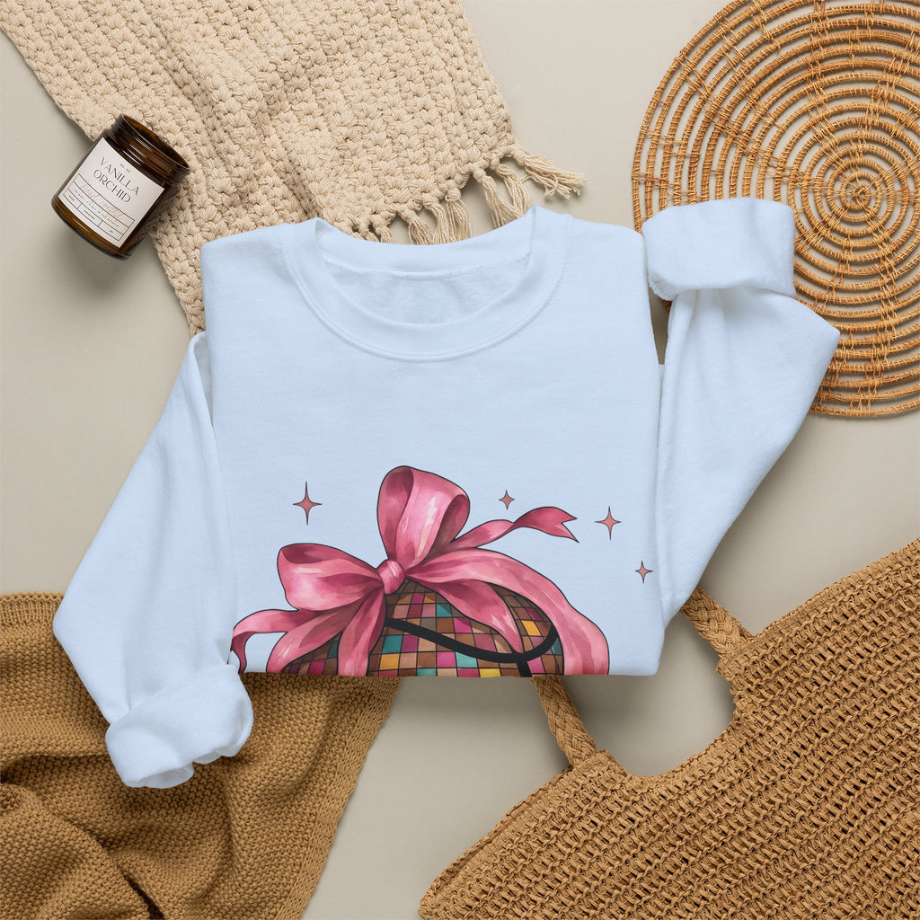 Basketball Disco Ball Sweatshirt Moms Sports Gift Women Whimsical Sweatshirt Disco Ball Sweatshirt Mom Fan Whimsy Sweatshirt Athlete Graphic Watercolor Pink