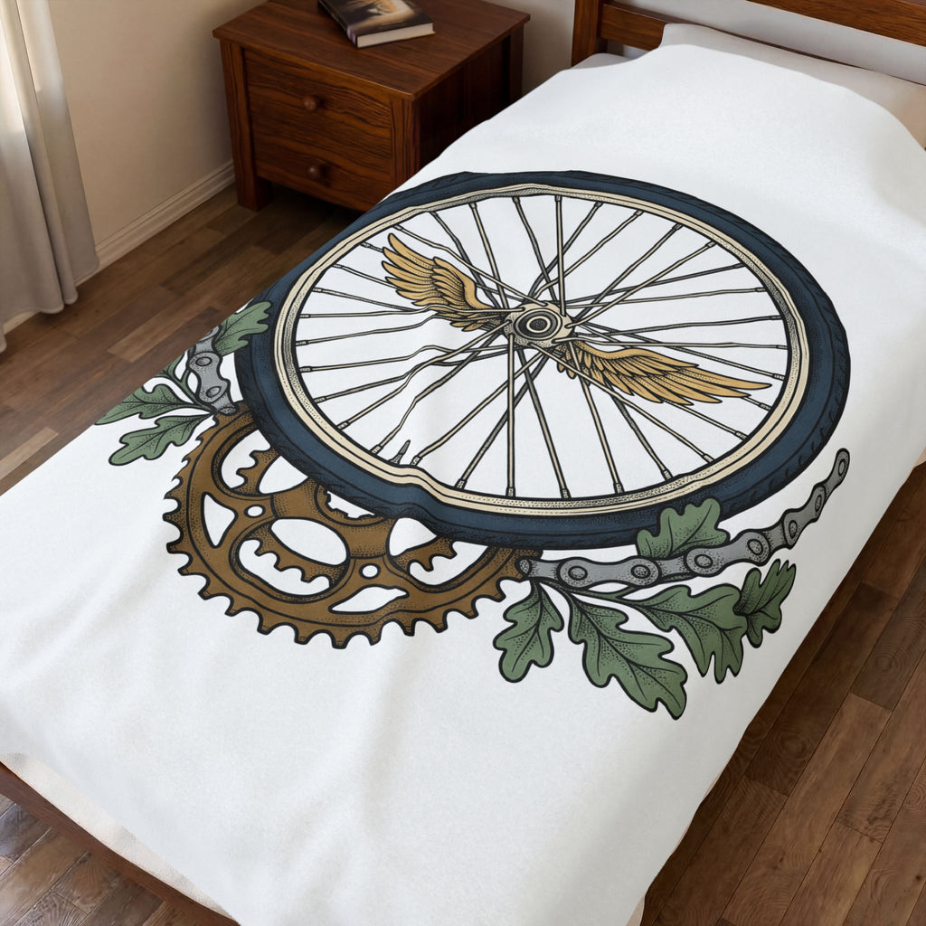 Bicycle Tire Blanket Cycling Wilderness Gift Women Hand Drawn Blanket Tire Blanket Biker Enthusiast Illustration Outdoor Graphic Line Art Angel
