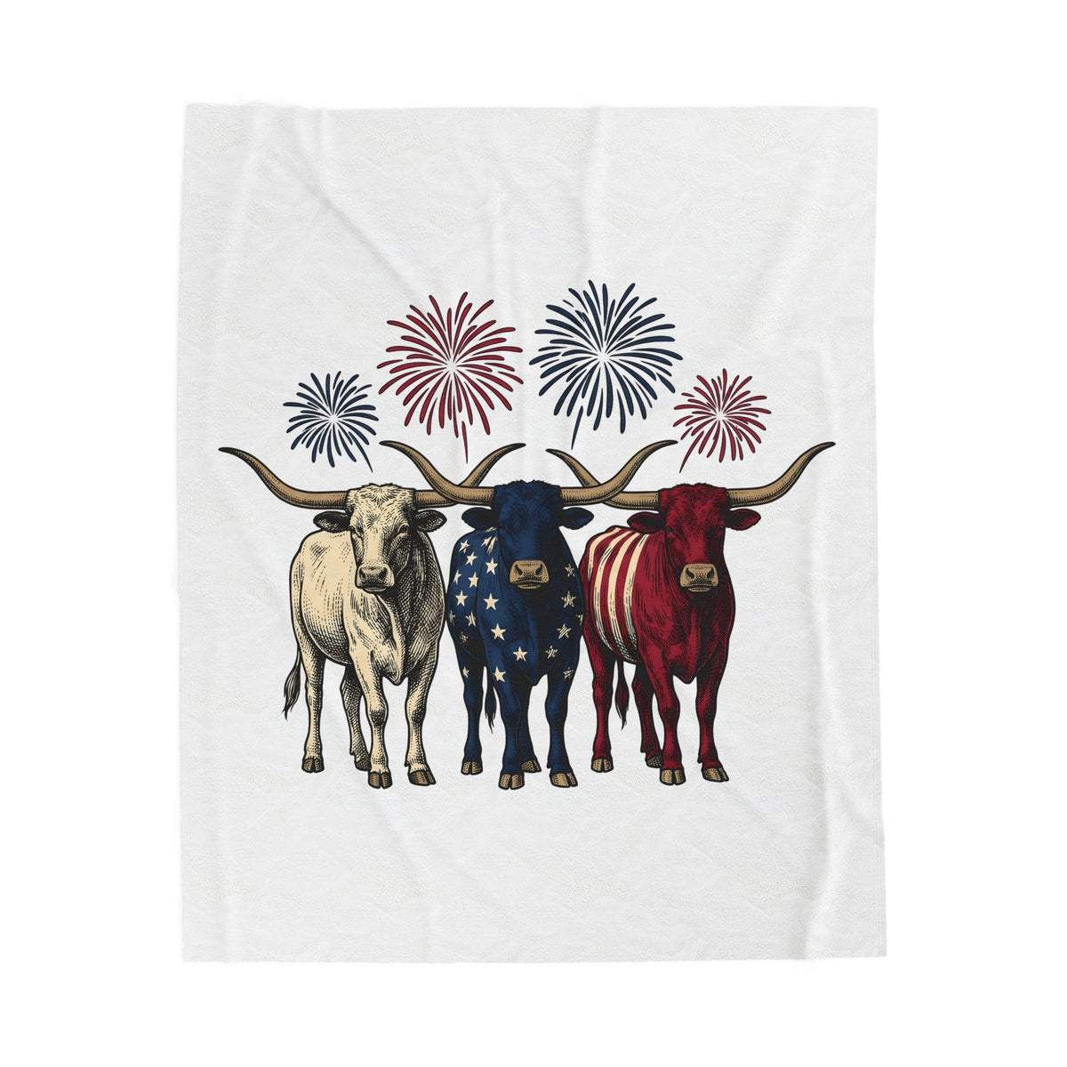 American Longhorn Cattle Blanket 4th Of July Country Gift Women Retro Blanket Longhorns Blanket Independence Day Fan Vintage Blanket Rural Graphic